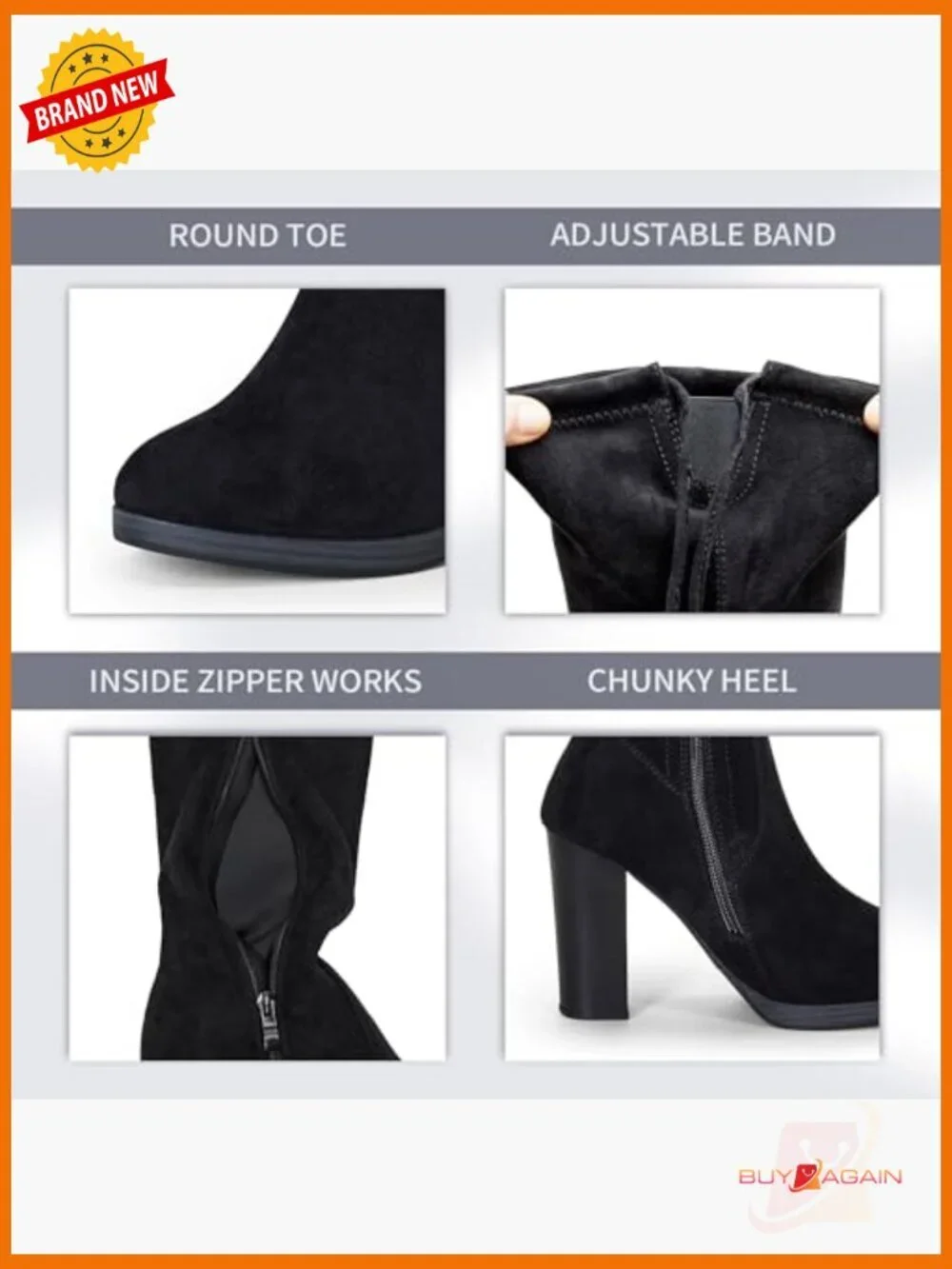 Women's Over The Knee Boots Chunky Heel Faux Suede Zip Closure